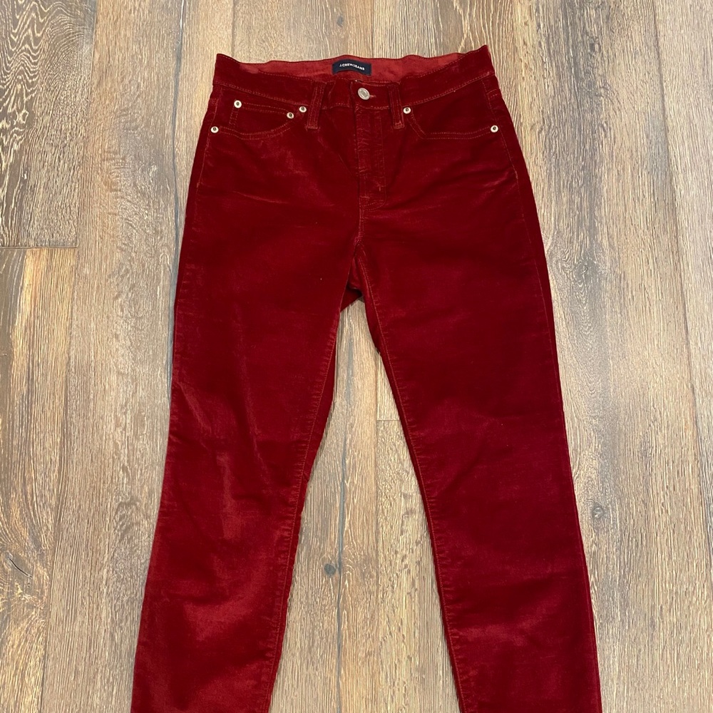 J Crew red velvet skinny pants